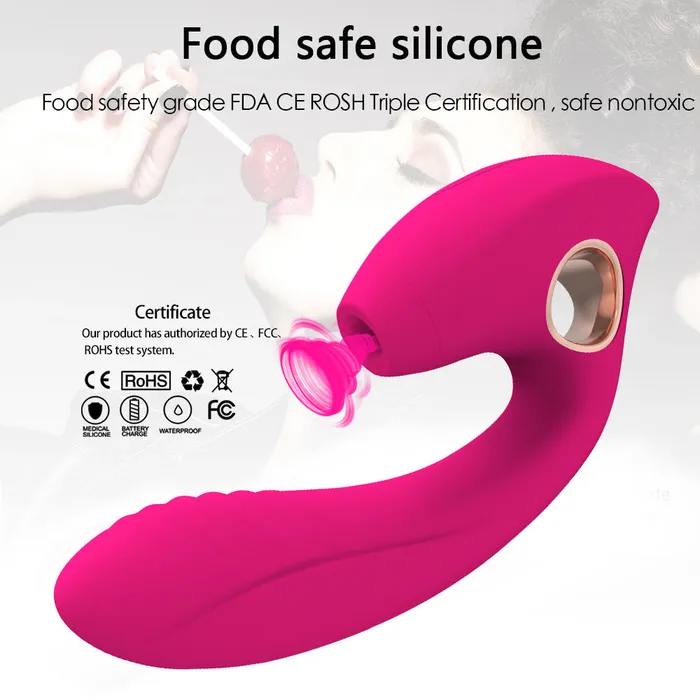 Female Sex Toys HC HC Alyssa 2 in 1 Clitoral Suction GSpot Vibrator Dildo Rose