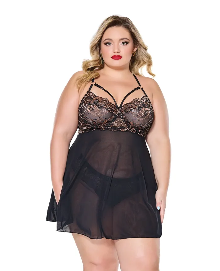 Lace and Mesh Underwire Babydoll wThong BlackRose Gold 1X2X Coquette International Vibrators Lace and Mesh Underwire Babydoll wThong BlackRose Gold 1X2X Coquette International Vibrators