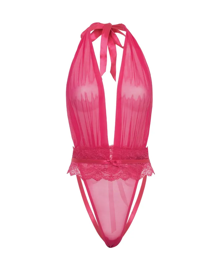 Maylah Mesh Lace Halter Teddy Pink Oh La La Cheri Vibrators