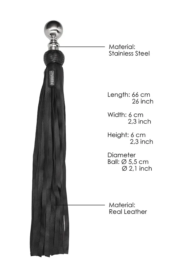 Shots America Restraints Heavy Metal Ball Flogger Softy Leather Black